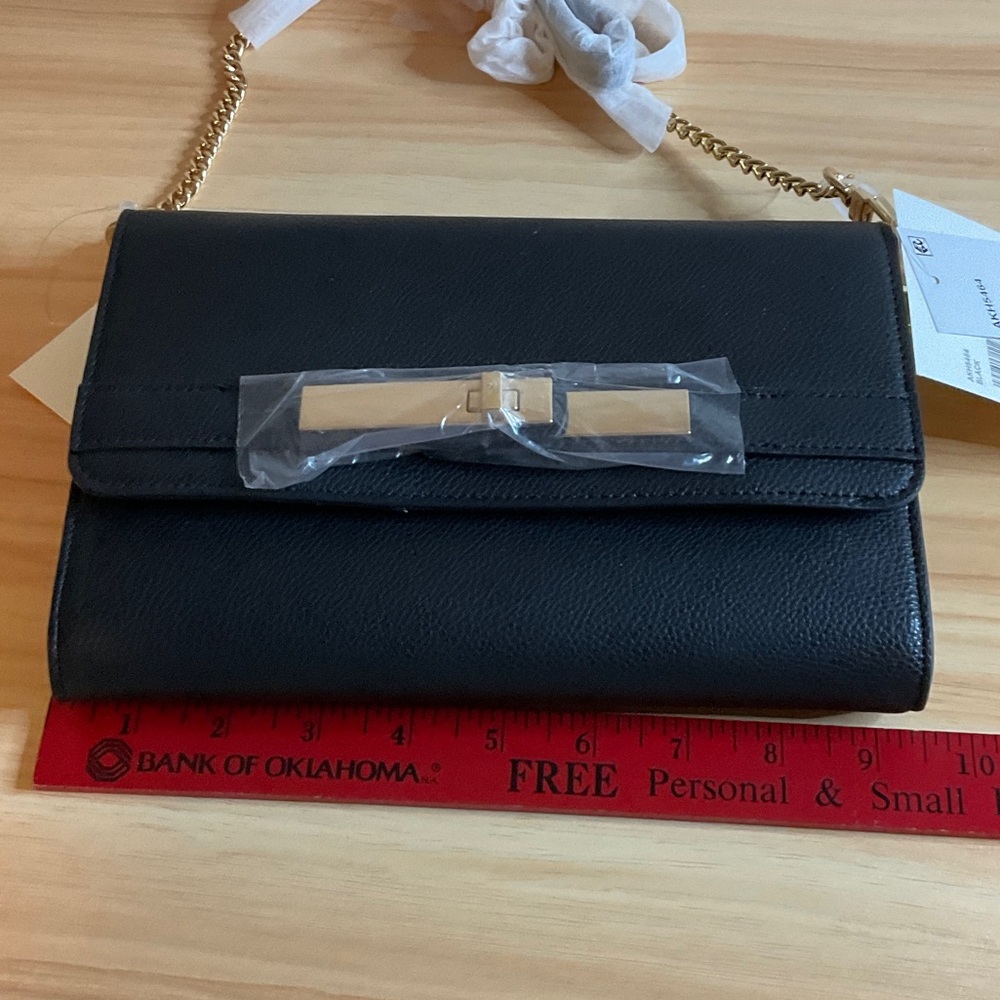 Anne Klein Black Crossbody Bag with Gold Chain